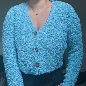 blue button up sweater